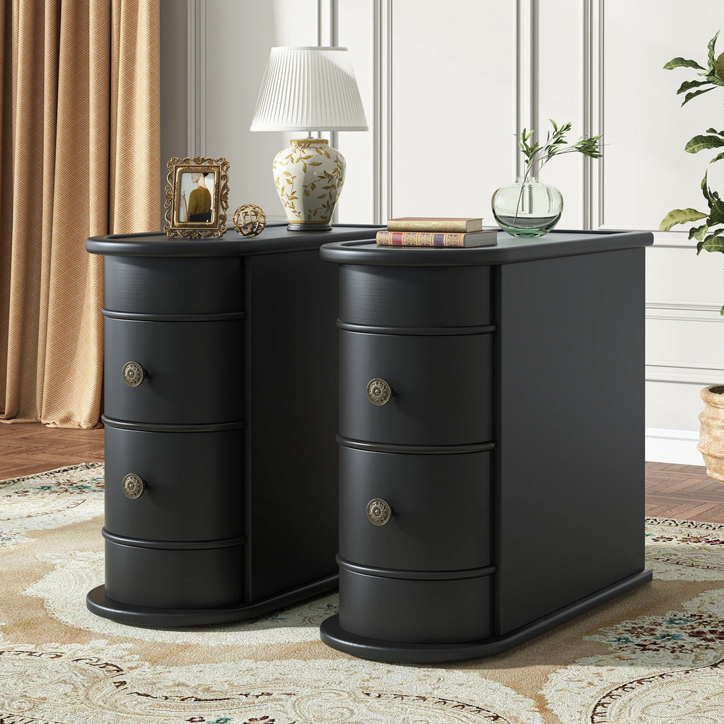 Table d'appoint étroite à deux tiroirs en bois massif