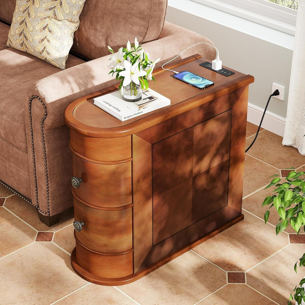 Table d'appoint étroite à deux tiroirs en bois massif