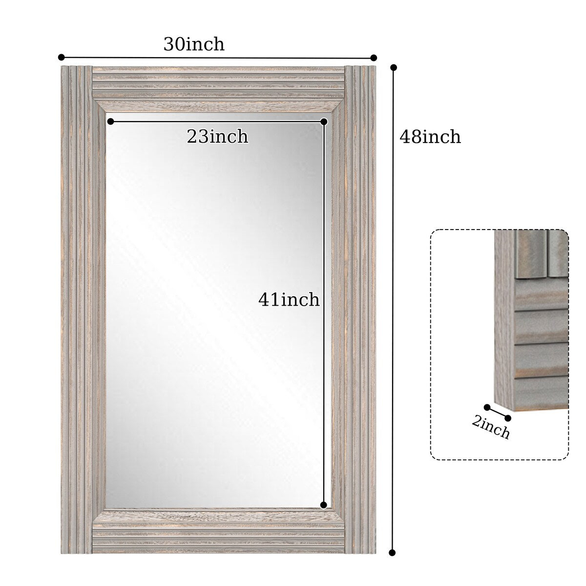 Miroir de salle de bain plat avec cadre en bois massif