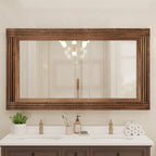 Miroir de salle de bain plat avec cadre en bois massif