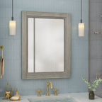 Miroir de salle de bain plat avec cadre en bois massif