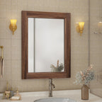 Miroir de salle de bain plat avec cadre en bois massif