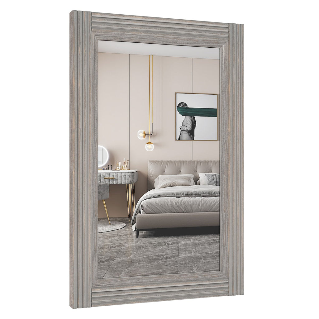 Miroir de salle de bain plat avec cadre en bois massif