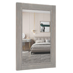 Miroir de salle de bain plat avec cadre en bois massif