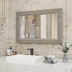 Miroir de salle de bain plat avec cadre en bois massif