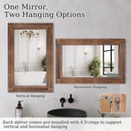 Miroir de salle de bain plat avec cadre en bois massif