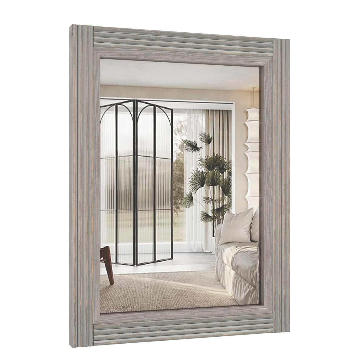 Miroir de salle de bain plat avec cadre en bois massif