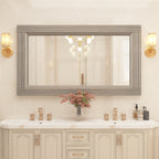Miroir de salle de bain plat avec cadre en bois massif