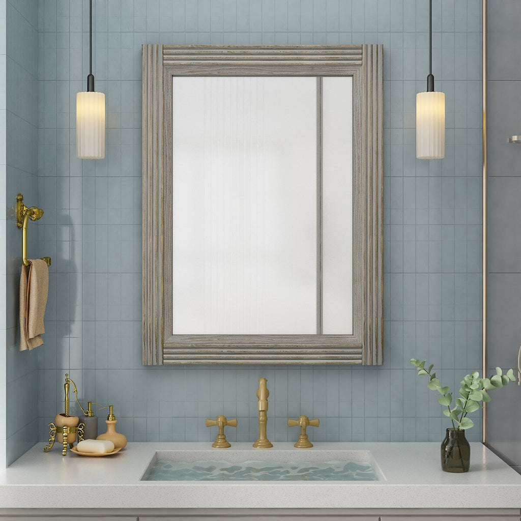 Miroir de salle de bain plat avec cadre en bois massif