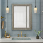 Miroir de salle de bain plat avec cadre en bois massif