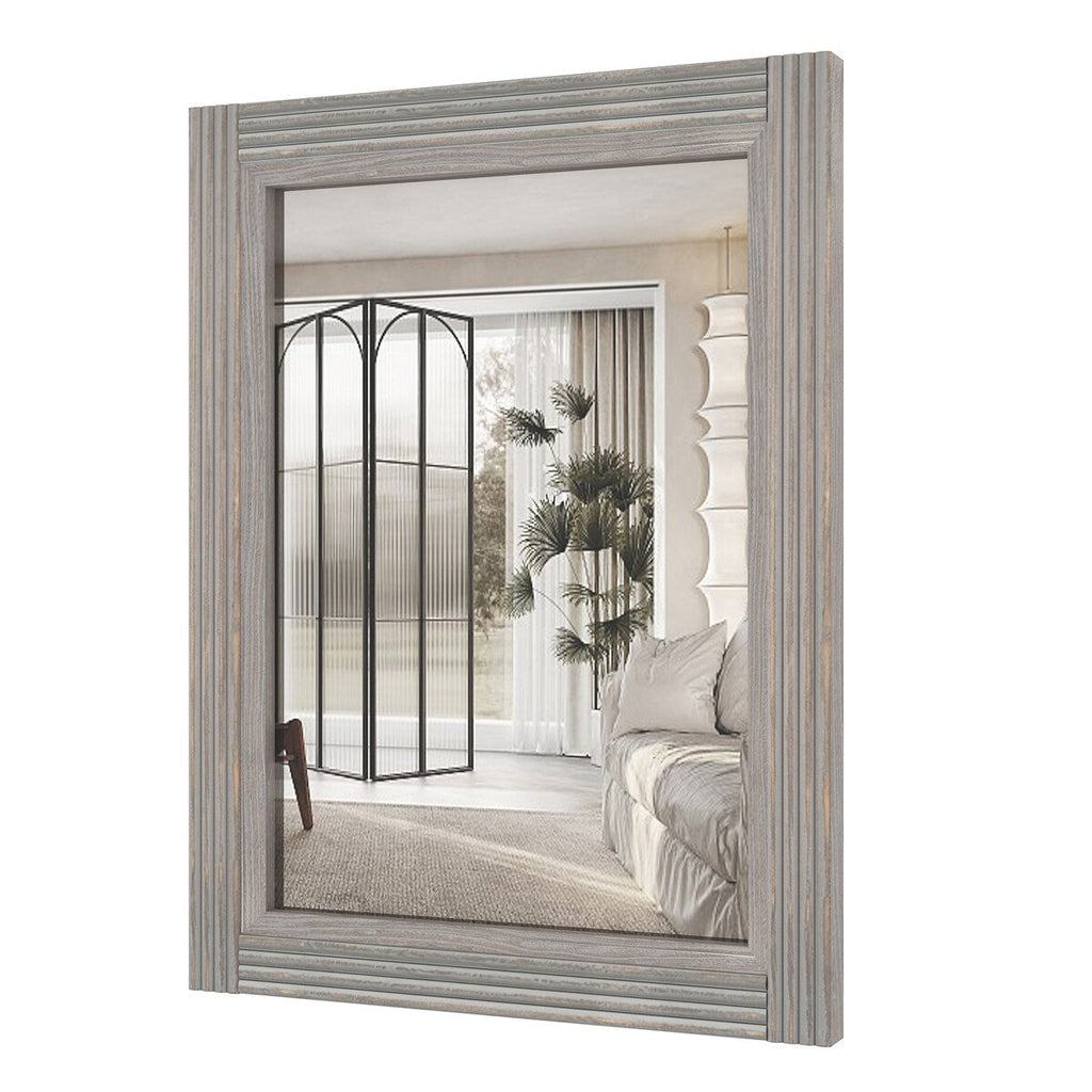 Miroir de salle de bain plat avec cadre en bois massif