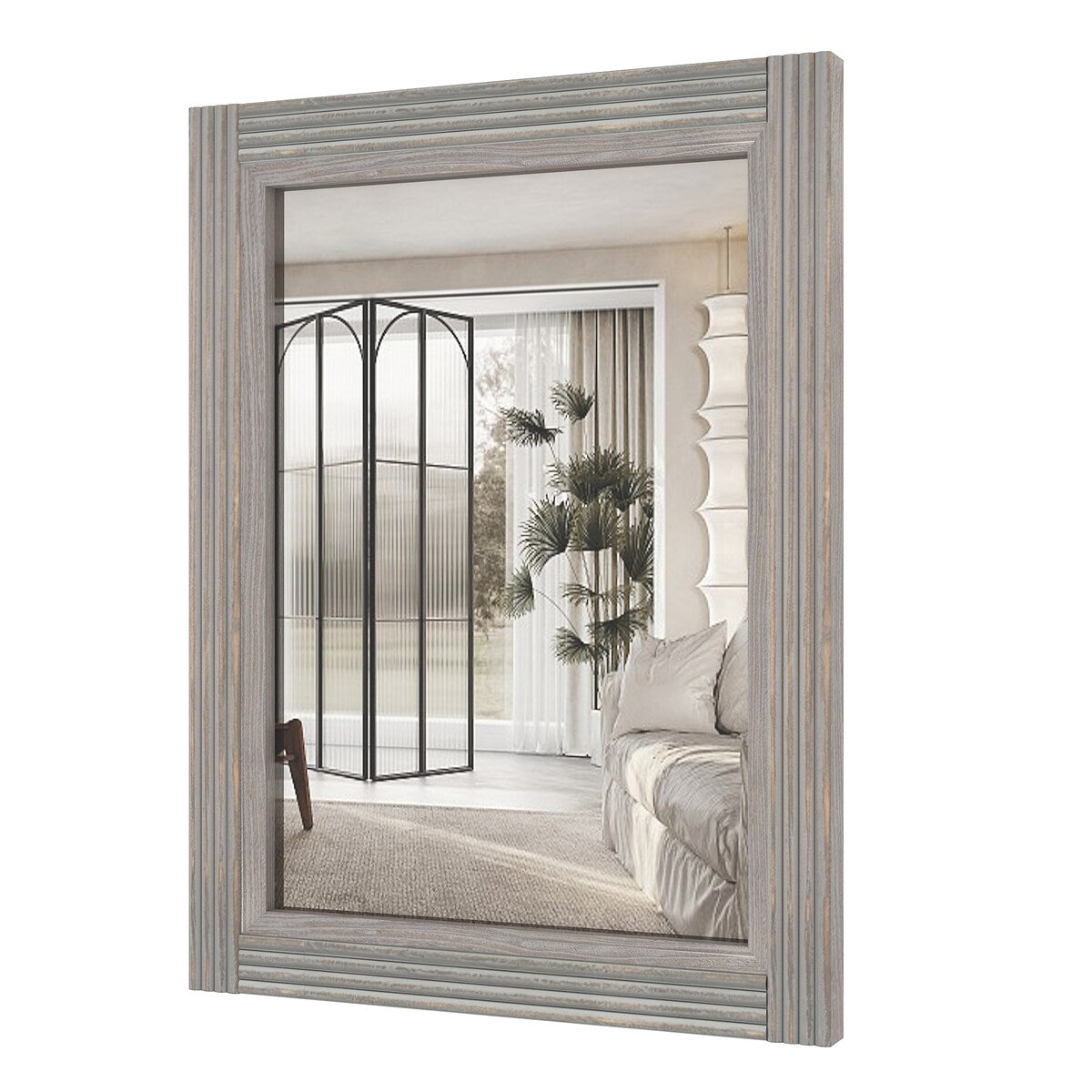Miroir de salle de bain plat avec cadre en bois massif