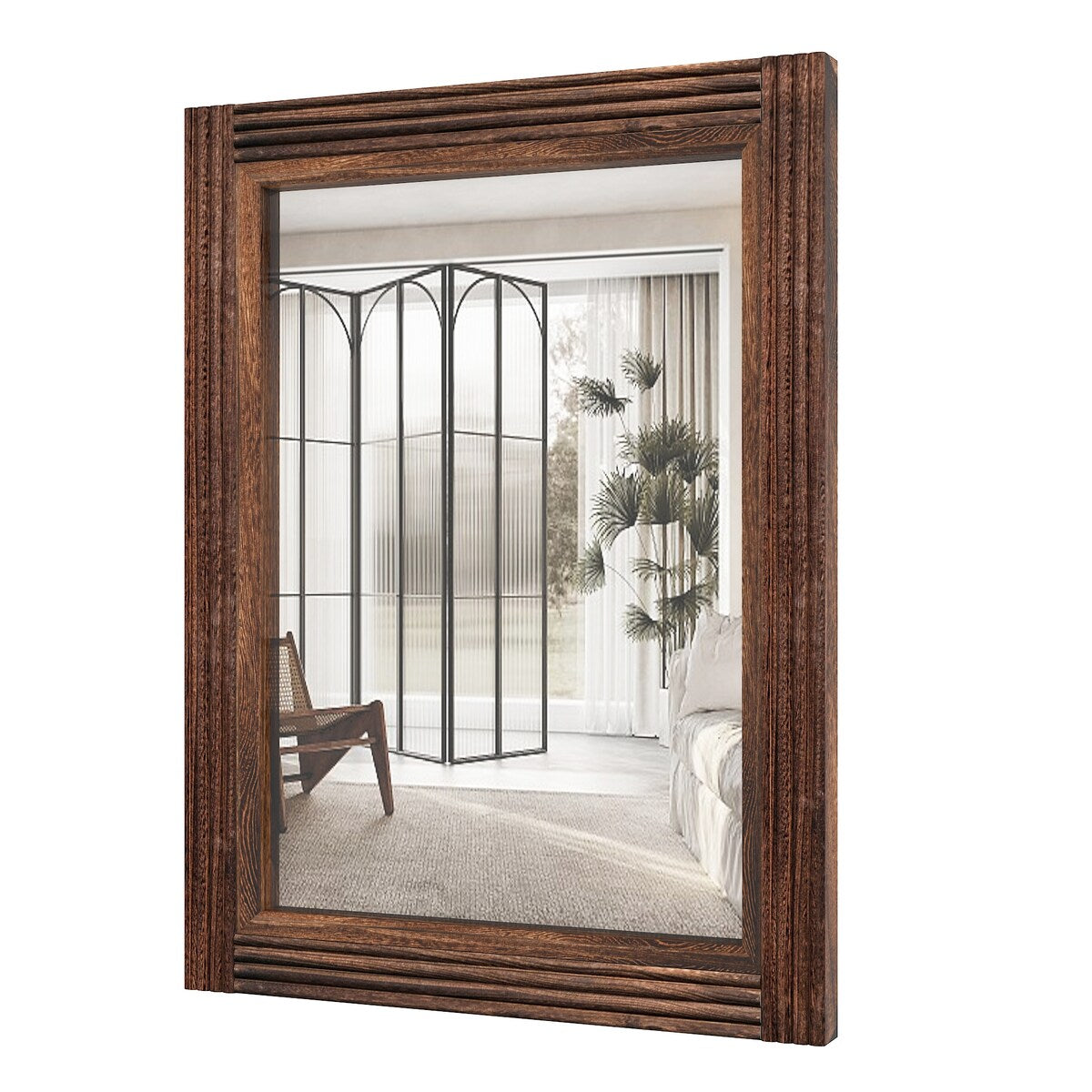 Miroir de salle de bain plat avec cadre en bois massif