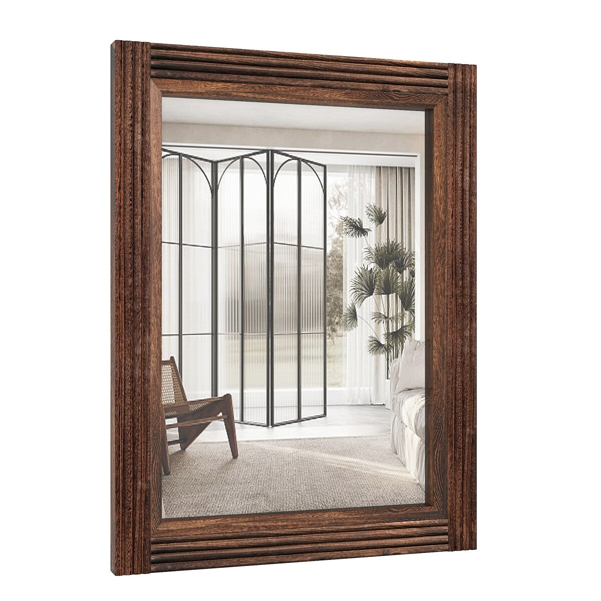 Miroir de salle de bain plat avec cadre en bois massif