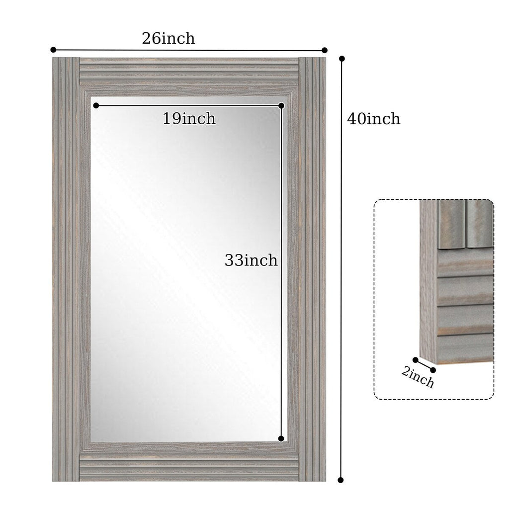 Miroir de salle de bain plat avec cadre en bois massif