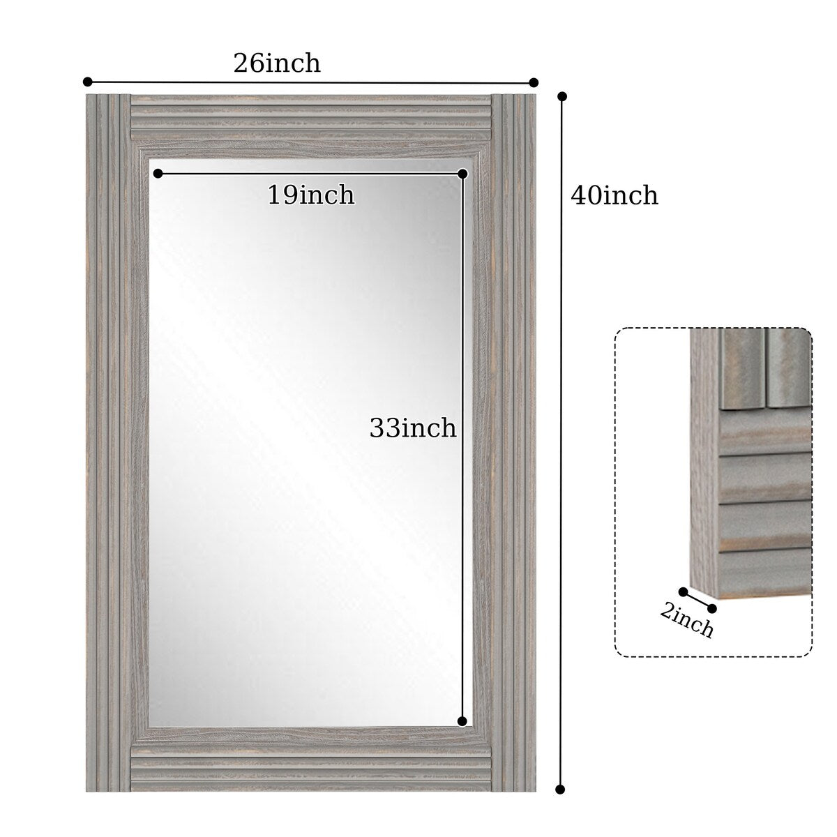 Miroir de salle de bain plat avec cadre en bois massif