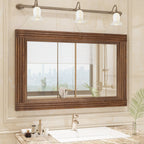 Miroir de salle de bain plat avec cadre en bois massif