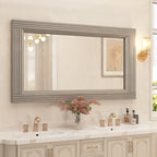 Miroir de salle de bain plat avec cadre en bois massif