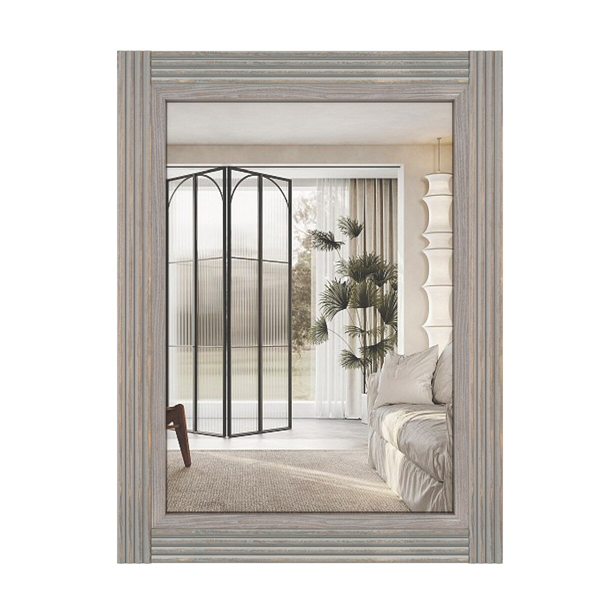 Miroir de salle de bain plat avec cadre en bois massif