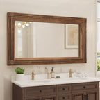 Miroir de salle de bain plat avec cadre en bois massif