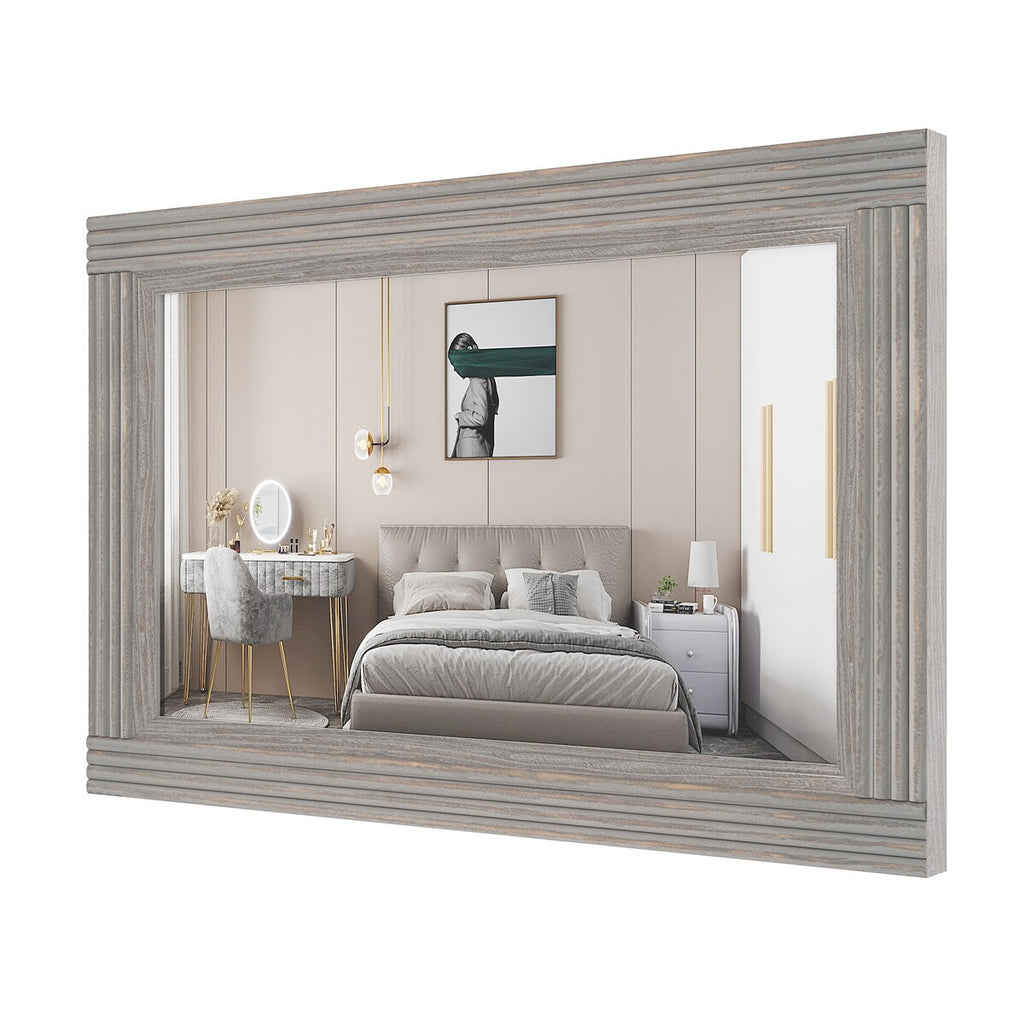 Miroir de salle de bain plat avec cadre en bois massif