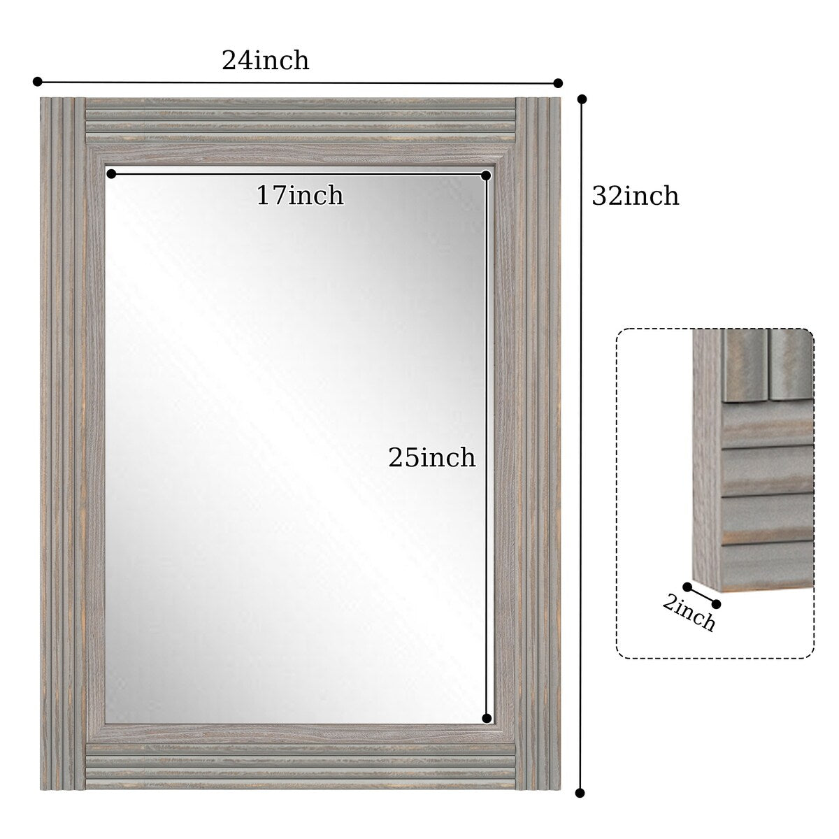 Miroir de salle de bain plat avec cadre en bois massif