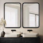 Miroir mural rectangulaire d'angle rond avec cadre en bois massif