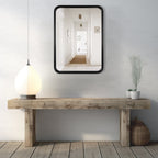 Miroir mural rectangulaire d'angle rond avec cadre en bois massif