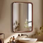 Miroir mural rectangulaire d'angle rond avec cadre en bois massif
