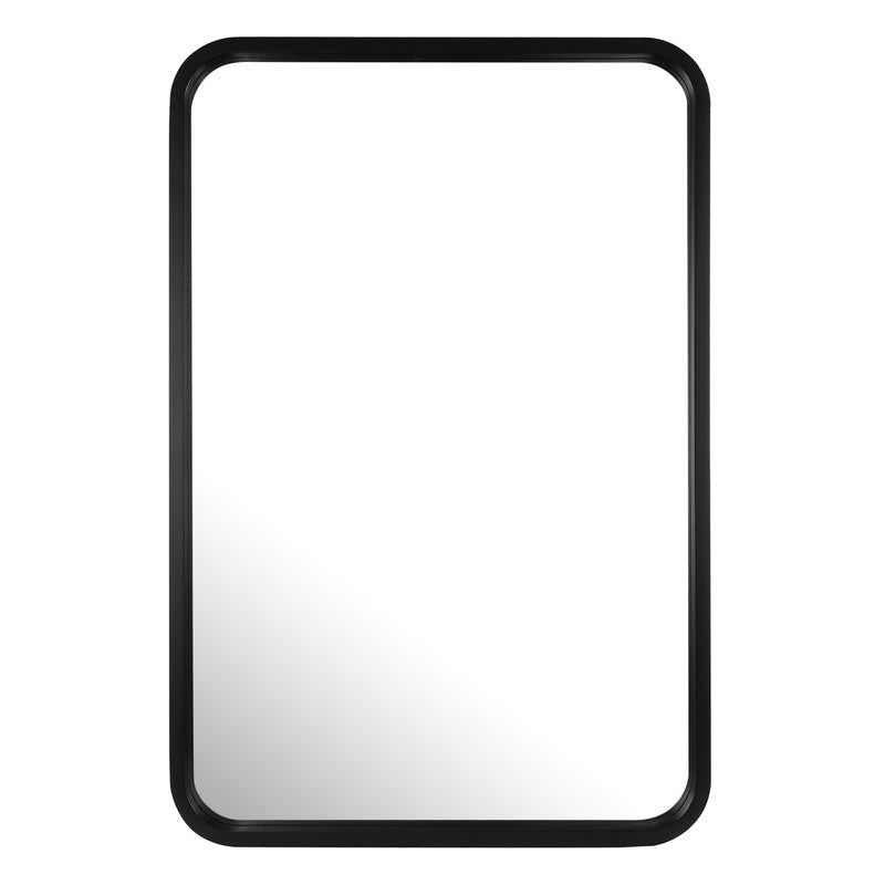 Miroir mural rectangulaire d'angle rond avec cadre en bois massif