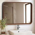 Miroir mural rectangulaire d'angle rond avec cadre en bois massif