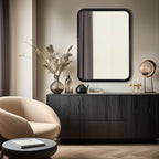 Miroir mural rectangulaire d'angle rond avec cadre en bois massif