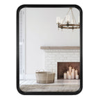 Miroir mural rectangulaire d'angle rond avec cadre en bois massif