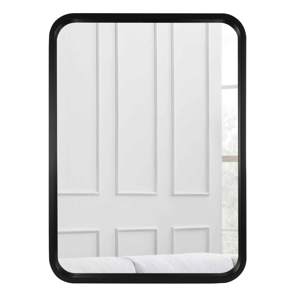 Miroir mural rectangulaire d'angle rond avec cadre en bois massif