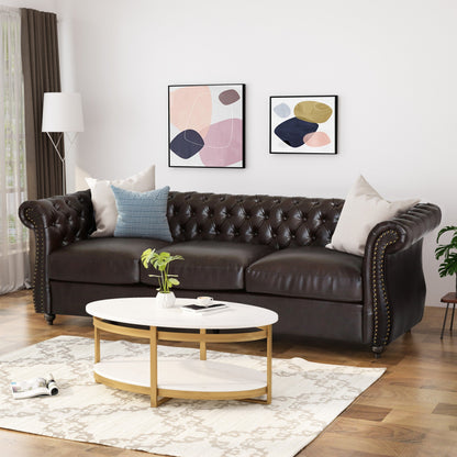Canapé Chesterfield Somerville capitonné en similicuir avec accoudoirs en volutes par Christopher Knight Home