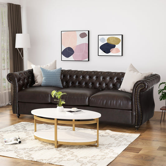 Canapé Chesterfield Somerville capitonné en similicuir avec accoudoirs en volutes par Christopher Knight Home