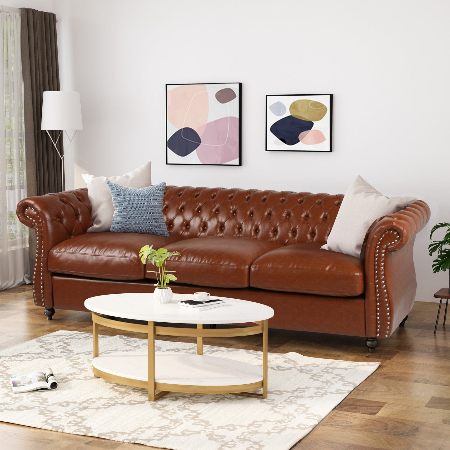 Canapé Chesterfield Somerville capitonné en similicuir avec accoudoirs en volutes par Christopher Knight Home