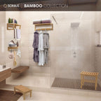 Banc de douche/tabouret en bambou Sorbus, rangement et assise en bois pour salle de bain