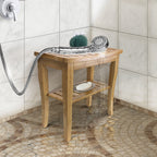 Banc de douche/tabouret en bambou Sorbus, rangement et assise en bois pour salle de bain
