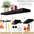 Étagères murales flottantes Sorbus en bois pour livres et rangement avec supports invisibles - Lot de 3