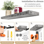 Étagères murales flottantes Sorbus en bois pour livres et rangement avec supports invisibles - Lot de 3
