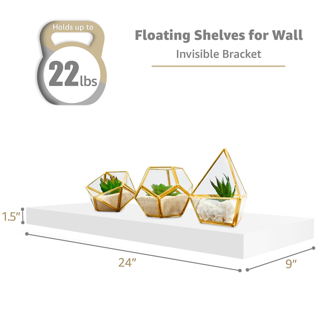 Étagères murales flottantes Sorbus en bois pour livres et rangement avec supports invisibles - Lot de 3