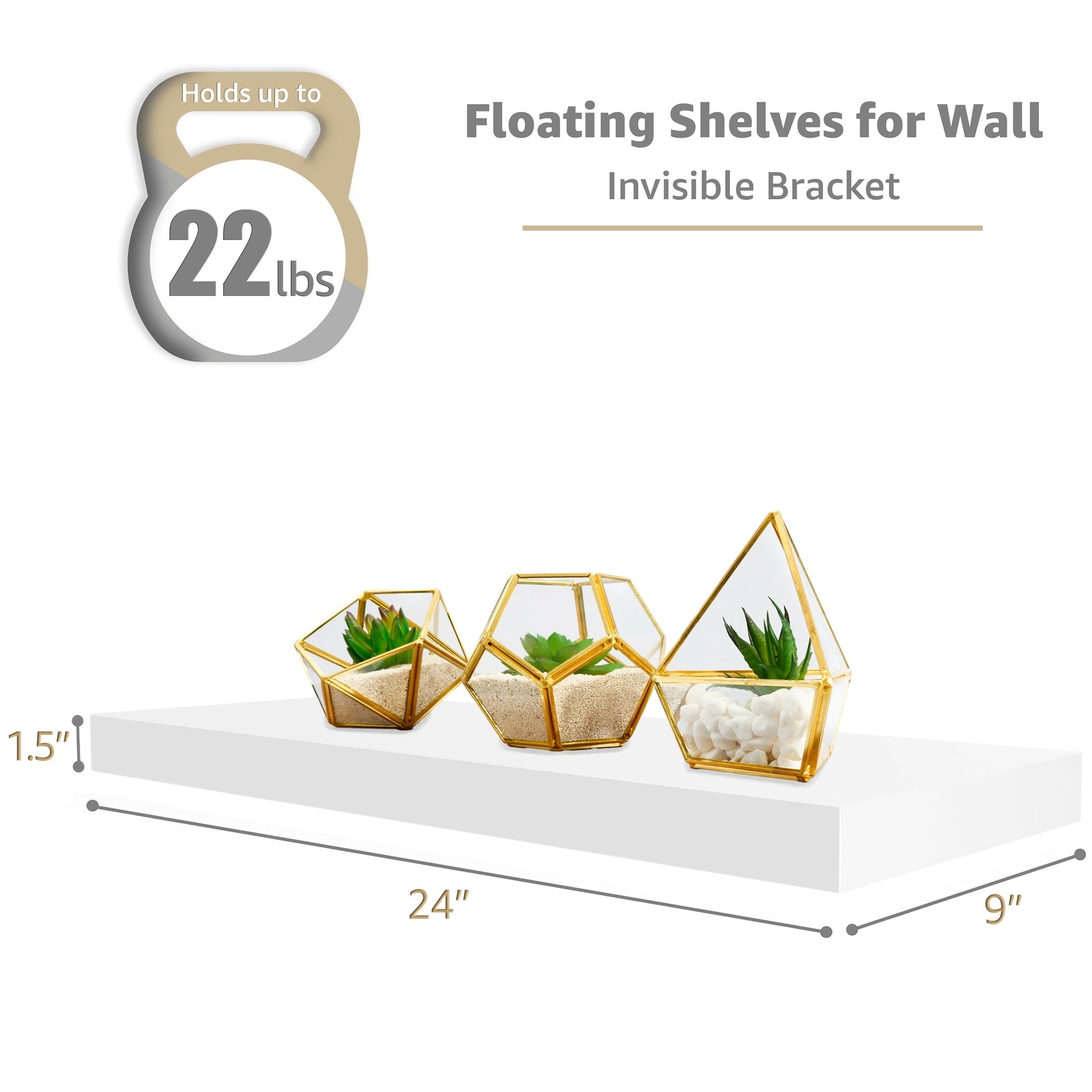 Sorbus Floating Wall Shelves Wood Wall Mounted Decor for Books and Storage with Invisible brackets - Set of 3