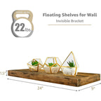 Étagères murales flottantes Sorbus en bois pour livres et rangement avec supports invisibles - Lot de 3