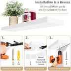 Étagères murales flottantes Sorbus en bois pour livres et rangement avec supports invisibles - Lot de 3