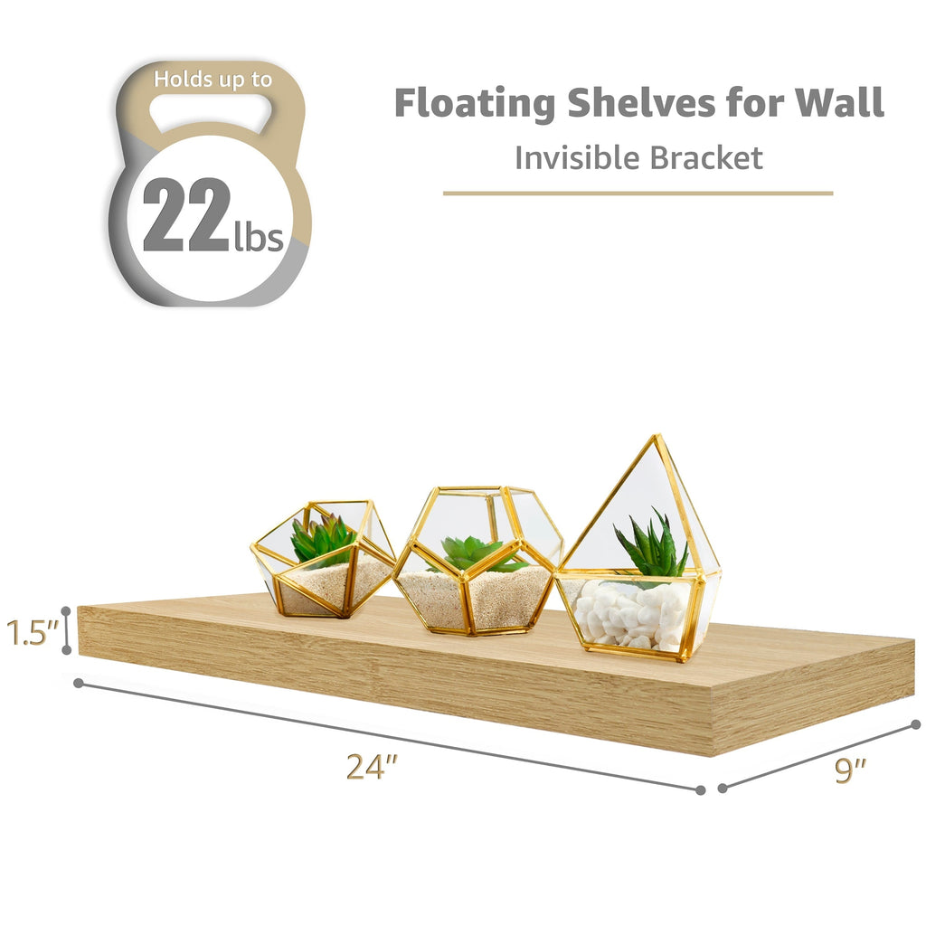 Étagères murales flottantes Sorbus en bois pour livres et rangement avec supports invisibles - Lot de 3