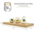 Étagères murales flottantes Sorbus en bois pour livres et rangement avec supports invisibles - Lot de 3
