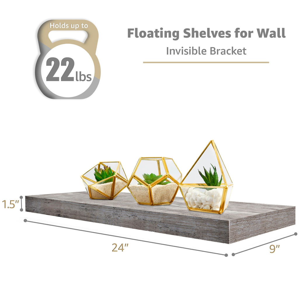 Étagères murales flottantes Sorbus en bois pour livres et rangement avec supports invisibles - Lot de 3