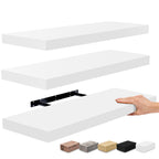 Étagères murales flottantes Sorbus en bois pour livres et rangement avec supports invisibles - Lot de 3