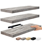 Étagères murales flottantes Sorbus en bois pour livres et rangement avec supports invisibles - Lot de 3